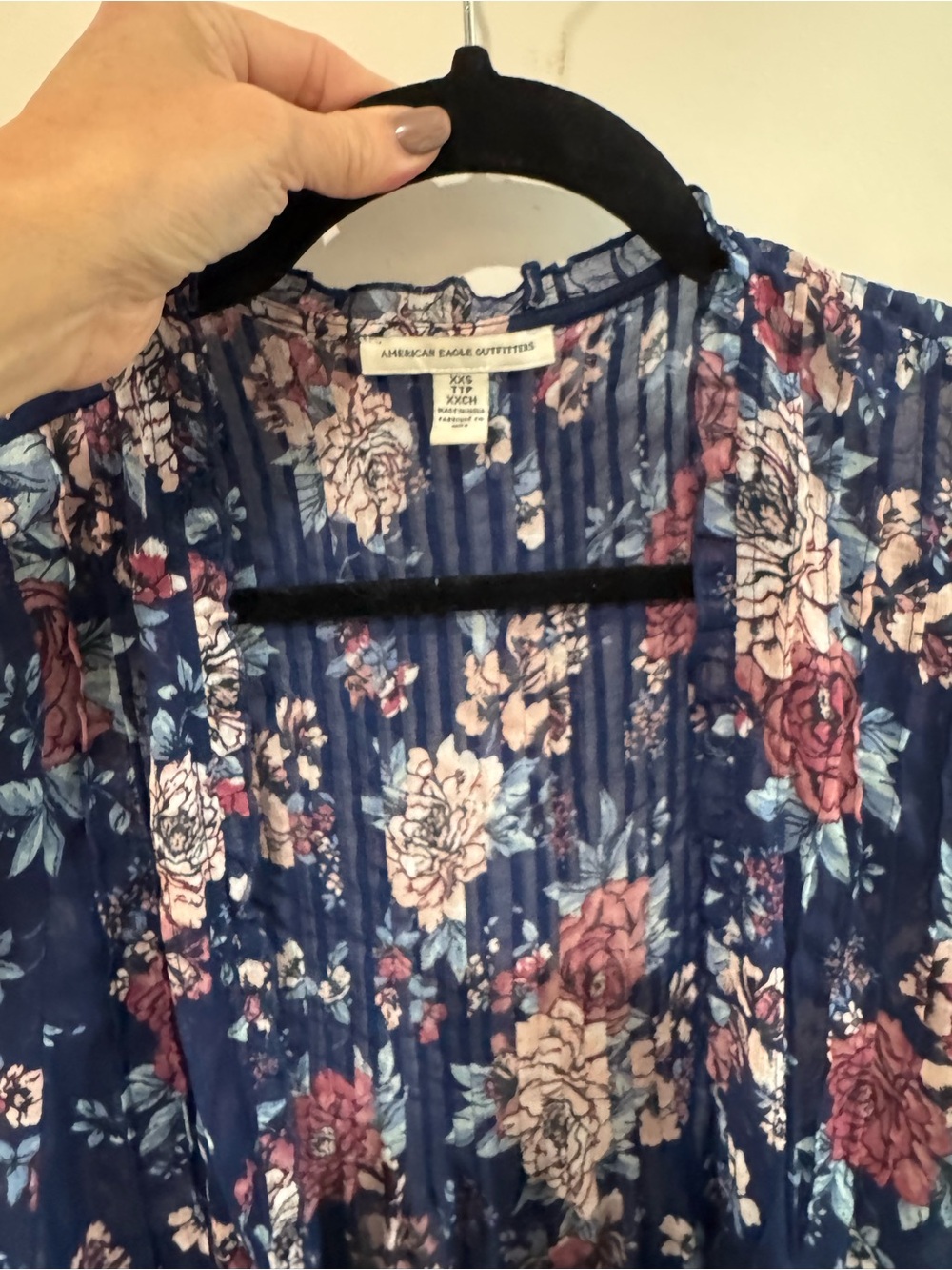 American Eagle Outfitters Navy Floral Sheer Tunic Top